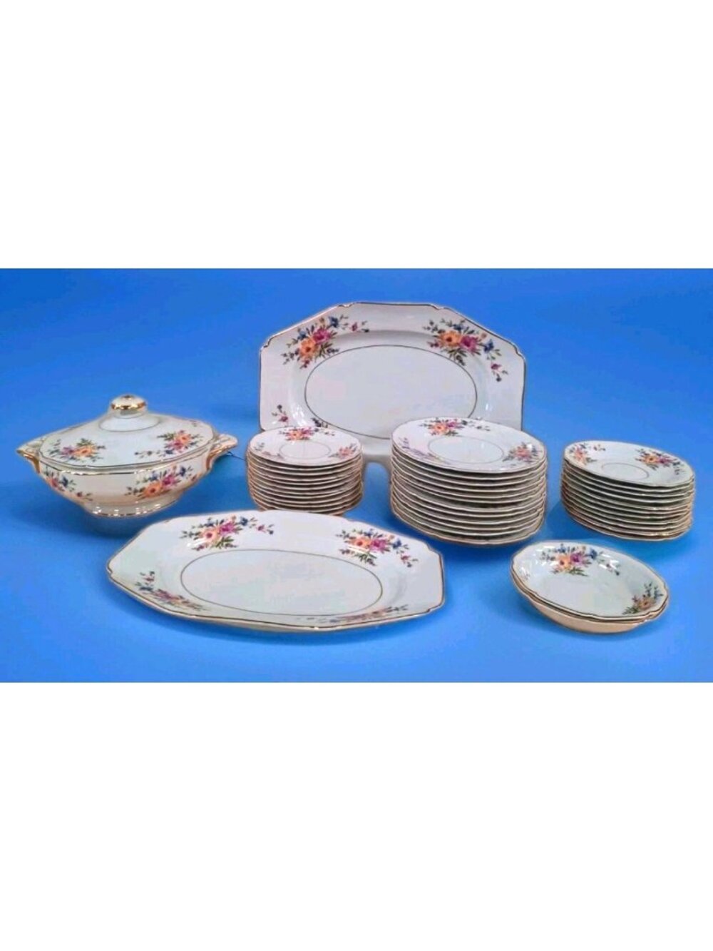 40 Pc Heinrich Selb Pink Bavarian Rose Floral Dinnerware Set Gold Trim